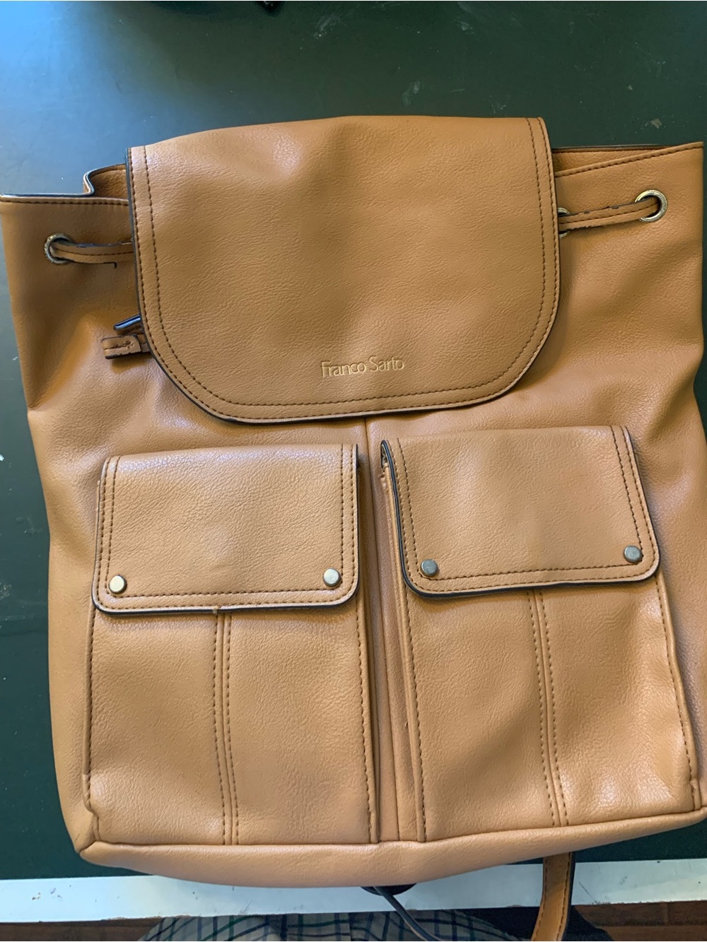 Franco Sarto Cognac Leather Backpack with Front Pockets